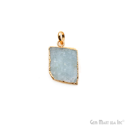 Aquamarine Free Form shape 29x19mm Gold Electroplated Gemstone Single Bail Pendant