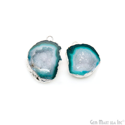 Geode Druzy 29x22mm Organic Silver Electroplated Single Bail Gemstone Earring Connector 1 Pair