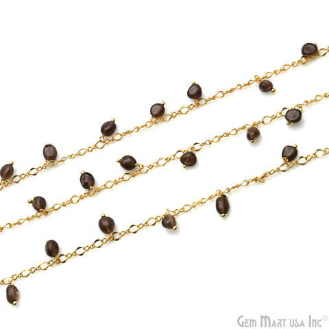 Dark Smoky Topaz Tumble Beads 8x5mm Gold Plated Cluster Dangle Chain