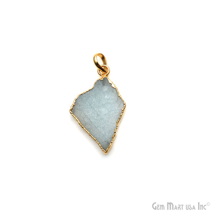 Aquamarine Free Form shape 35x21mm Gold Electroplated Gemstone Single Bail Pendant