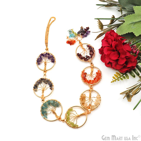 7 Chakra Tree Of Life Gemstones, 16'' Round Tree Of Life Pendants On A String, Healing Pendants, Home Decor