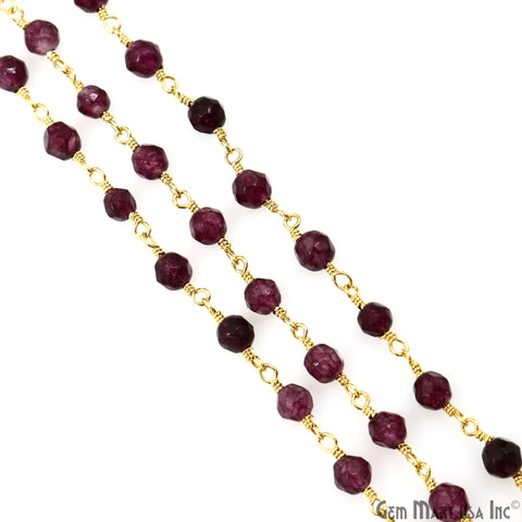 Dark Purple Jade Beads 4mm Gold Plated Wire Wrapped Rosary Chain