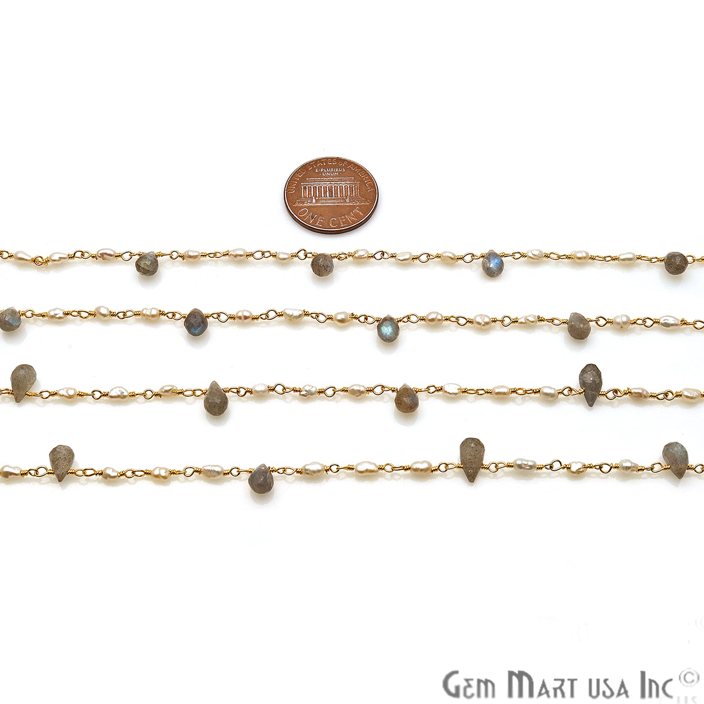 Pearl And Labradorite Gold Wire Wrapped Beads Rosary Chain