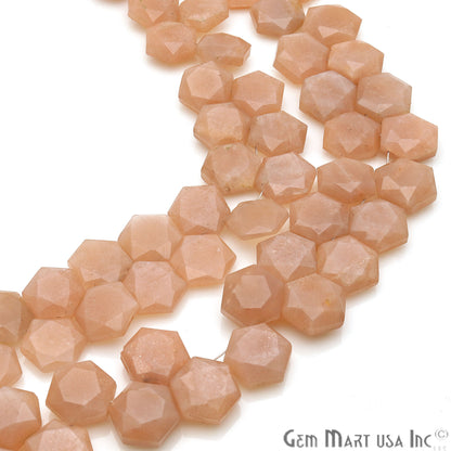 Peach Moonstone Hexagon 13x11mm Crafting Beads Gemstone Briolette Strands 8 Inch - GemMartUSA