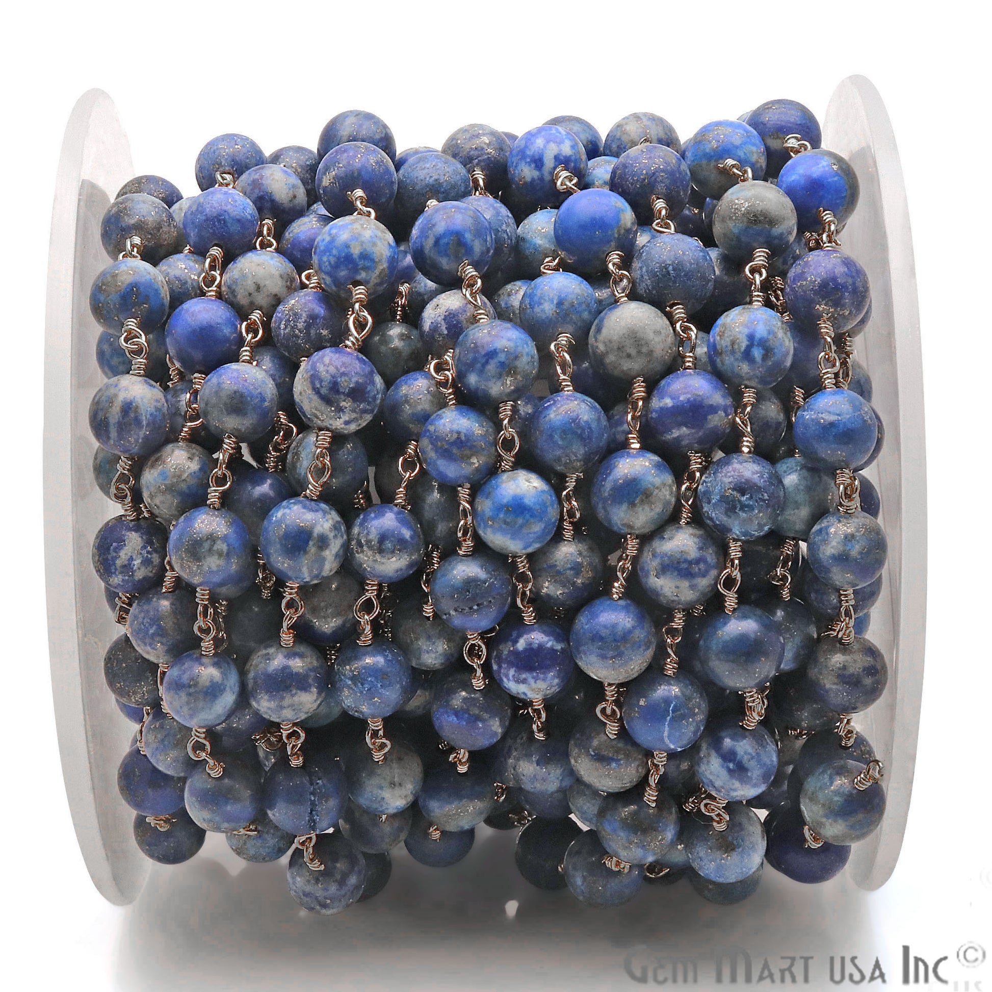 Lapis Smooth Beads 8mm Oxidized Wire Wrapped Gemstone Rosary Chain - GemMartUSA