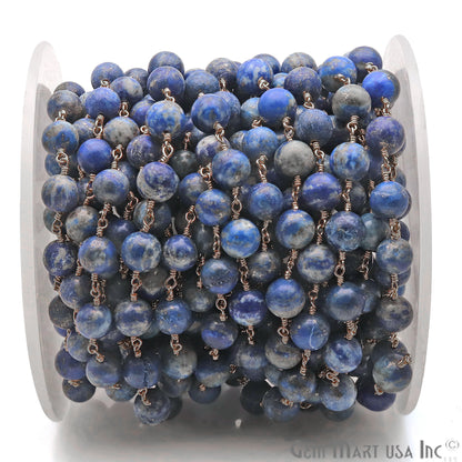 Lapis Smooth Beads 8mm Oxidized Wire Wrapped Gemstone Rosary Chain - GemMartUSA