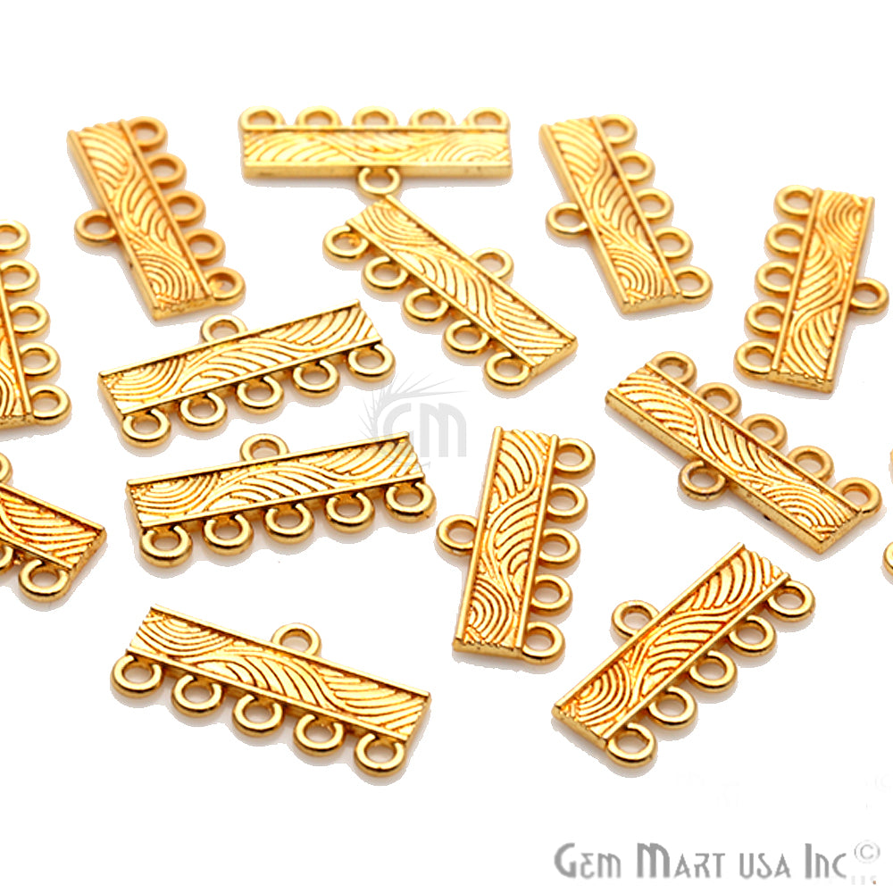 2 Pair Lot Gold End Bar, 5 Strand, Gold Plated Multi Strand Connector - GemMartUSA