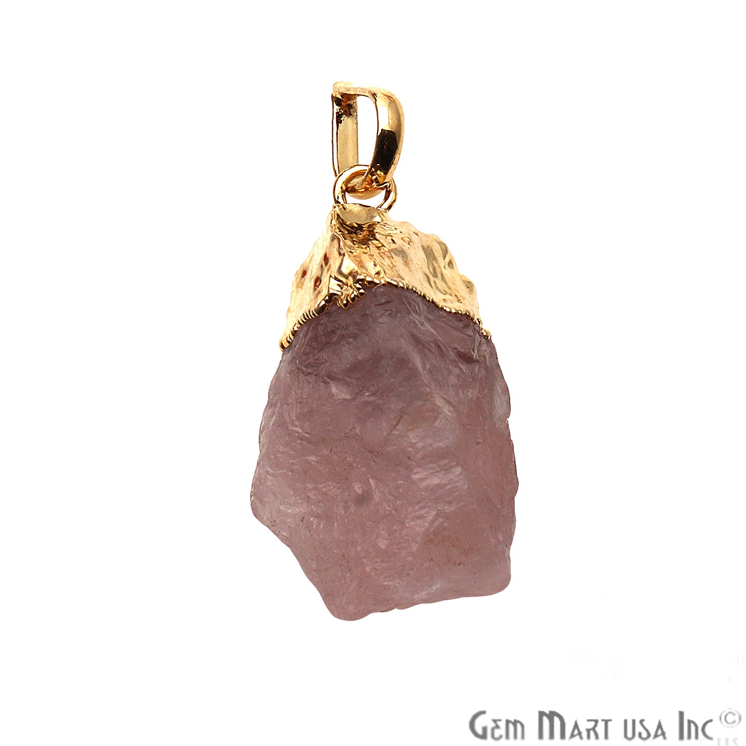 DIY Rough Rose Quartz Gemstone 31x18mm Gold Edge Necklace Pendant - GemMartUSA