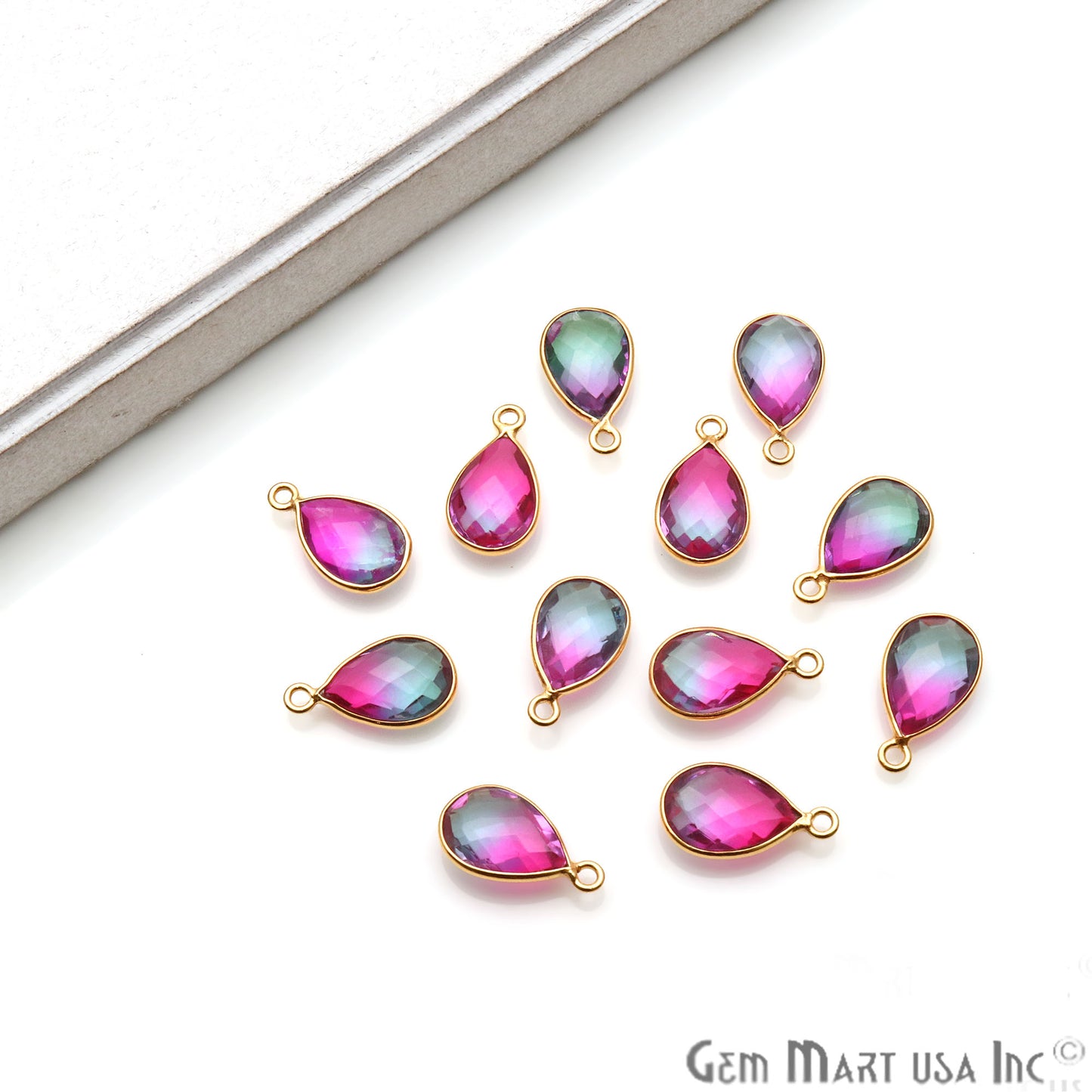 Doublet Aura Quartz 8x12mm Pear Connector (Pick Color,Bail or plating) - GemMartUSA