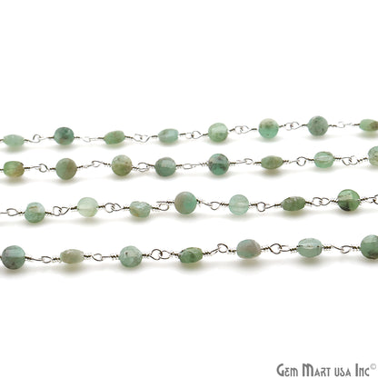 Emerald Faceted 3-4mm Silver Wire Wrapped Rosary Chain - GemMartUSA