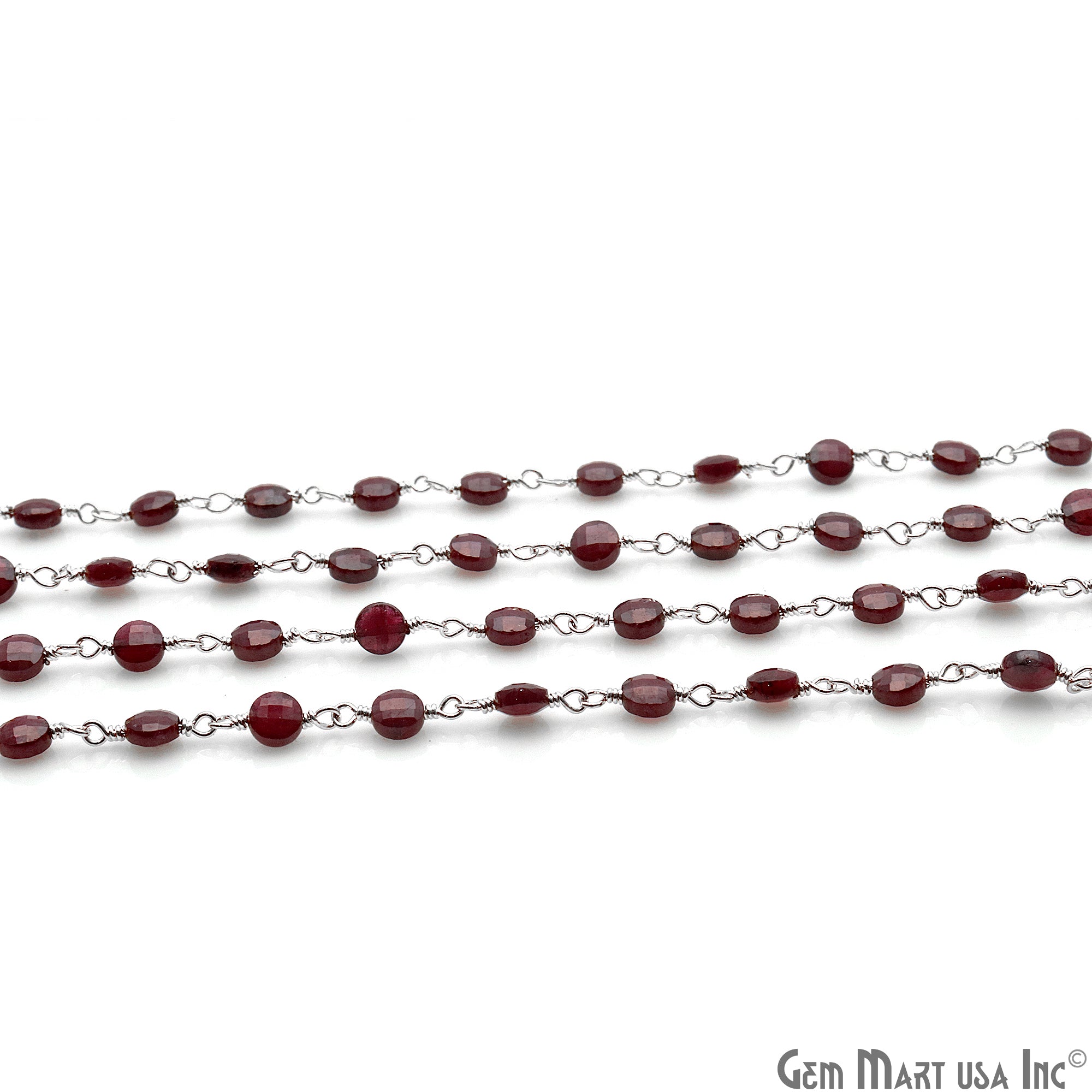 Red Garnet Faceted 3-4mm Silver Wire Wrapped Rosary Chain - GemMartUSA