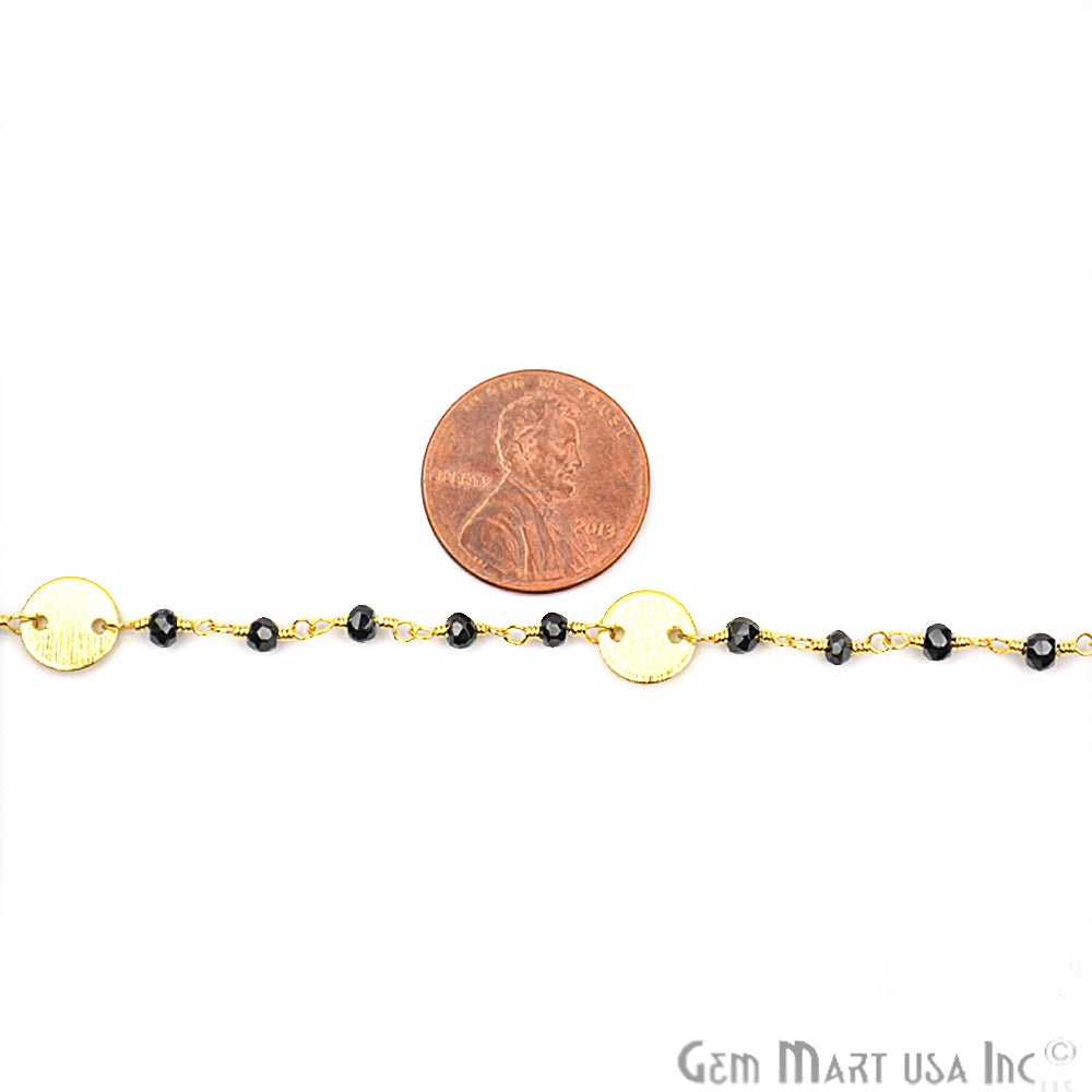 Black Spinel Faceted 3-3.5mm Gold Plated Wire Wrapped Beads Rosary Chain (762924138543)