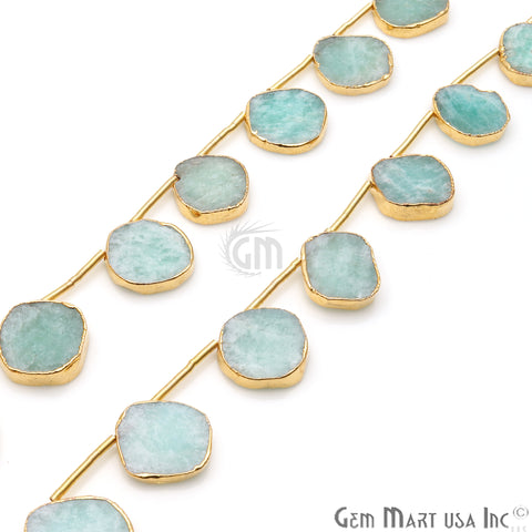 Amazonite Free Form Gold Electroplated 18x15mm Crafting Beads Gemstone 9 Inch Strands - GemMartUSA