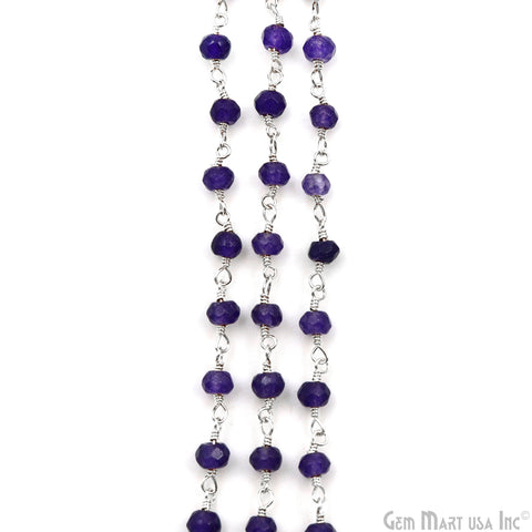 Amethyst Jade Faceted Beads 4mm Silver Plated Gemstone Rosary Chain