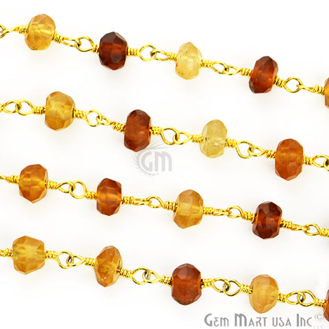 Hessonite 6-7mm Gold Plated Wire Wrapped Rosary Chain - GemMartUSA (763729936431)