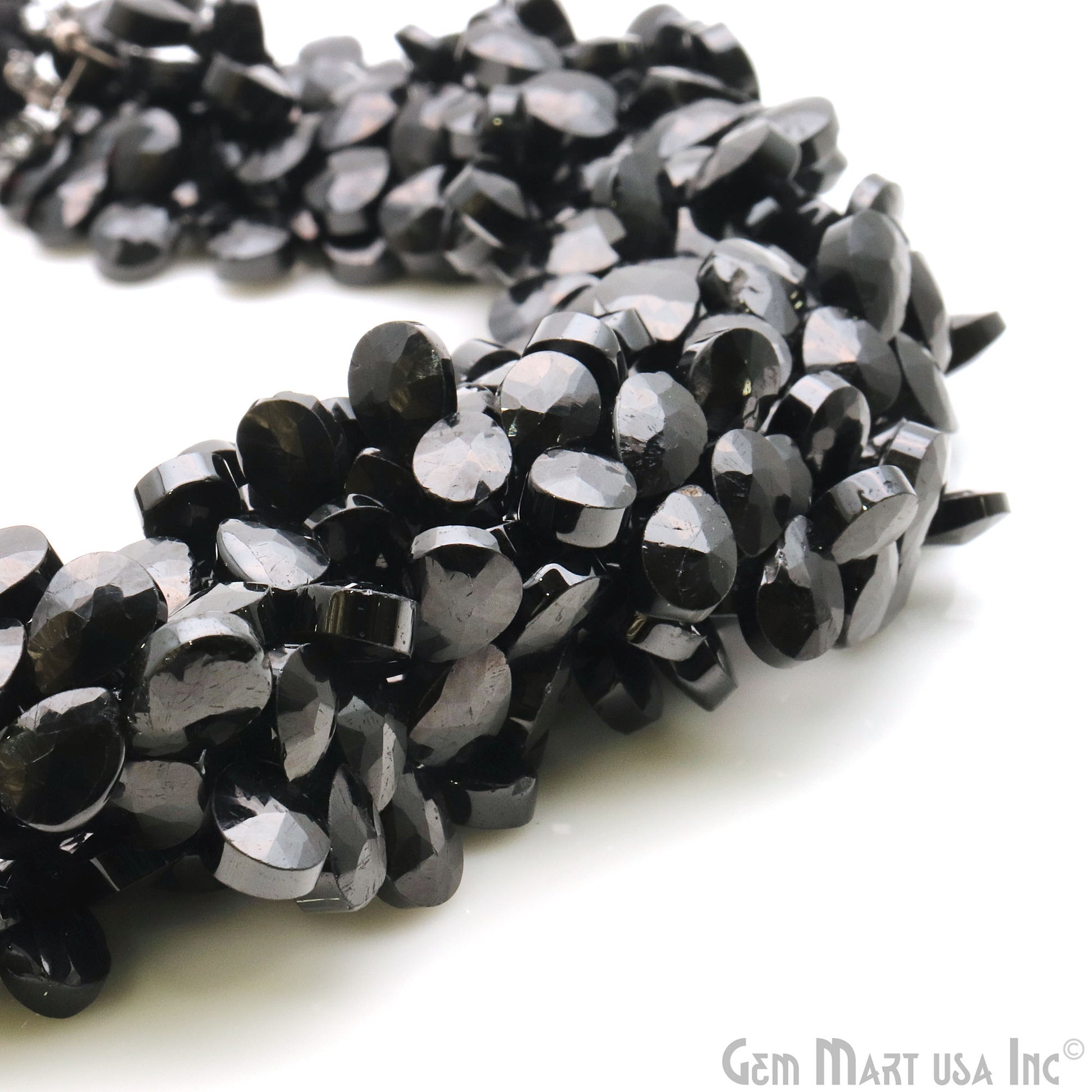 Black Spinel Briolette Faceted Gemstone 8x6mm Rondelle Beads - GemMartUSA