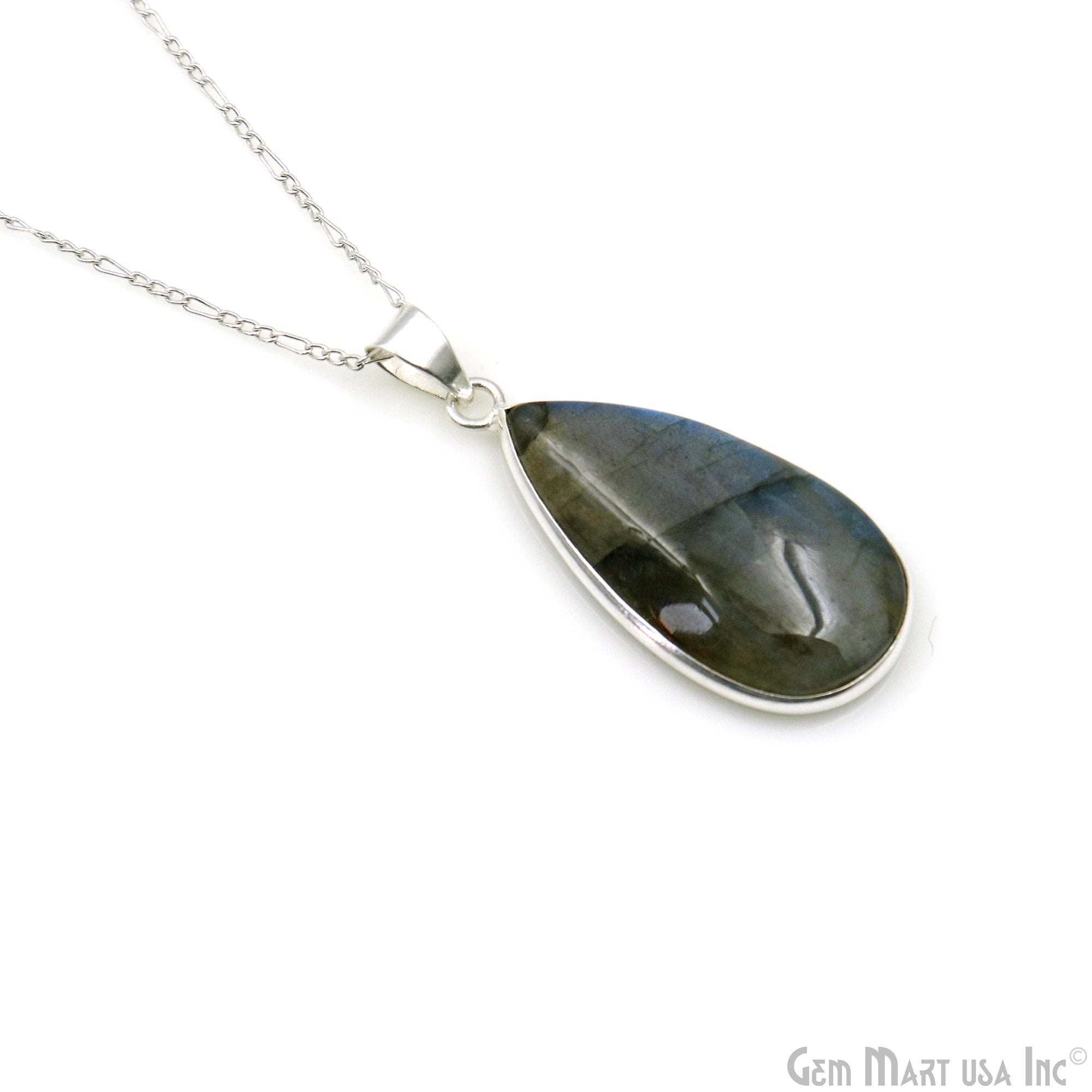 Labradorite Gemstone Pears 39x18mm Sterling Silver Necklace Pendant 1PC