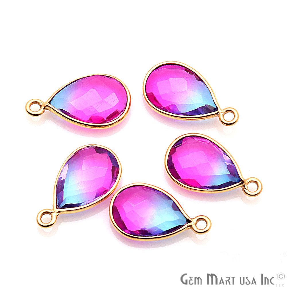 Doublet Aura Quartz 8x12mm Pear Connector (Pick Color,Bail or plating) - GemMartUSA