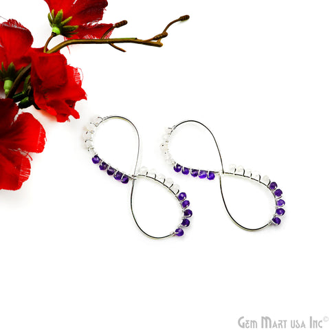 Amethyst & Rainbow Infinity Shaped 70x30mm Silver Wire Wrapped Beaded Jewelry Connector