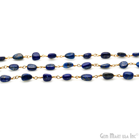 Lapis 8x5mm Tumble Beads Gold Plated Rosary Chain
