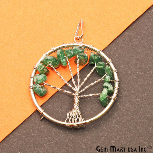 Tree of Life Aventurine Silver Wire Wrapped 45x40mm Chakra Pendant - GemMartUSA