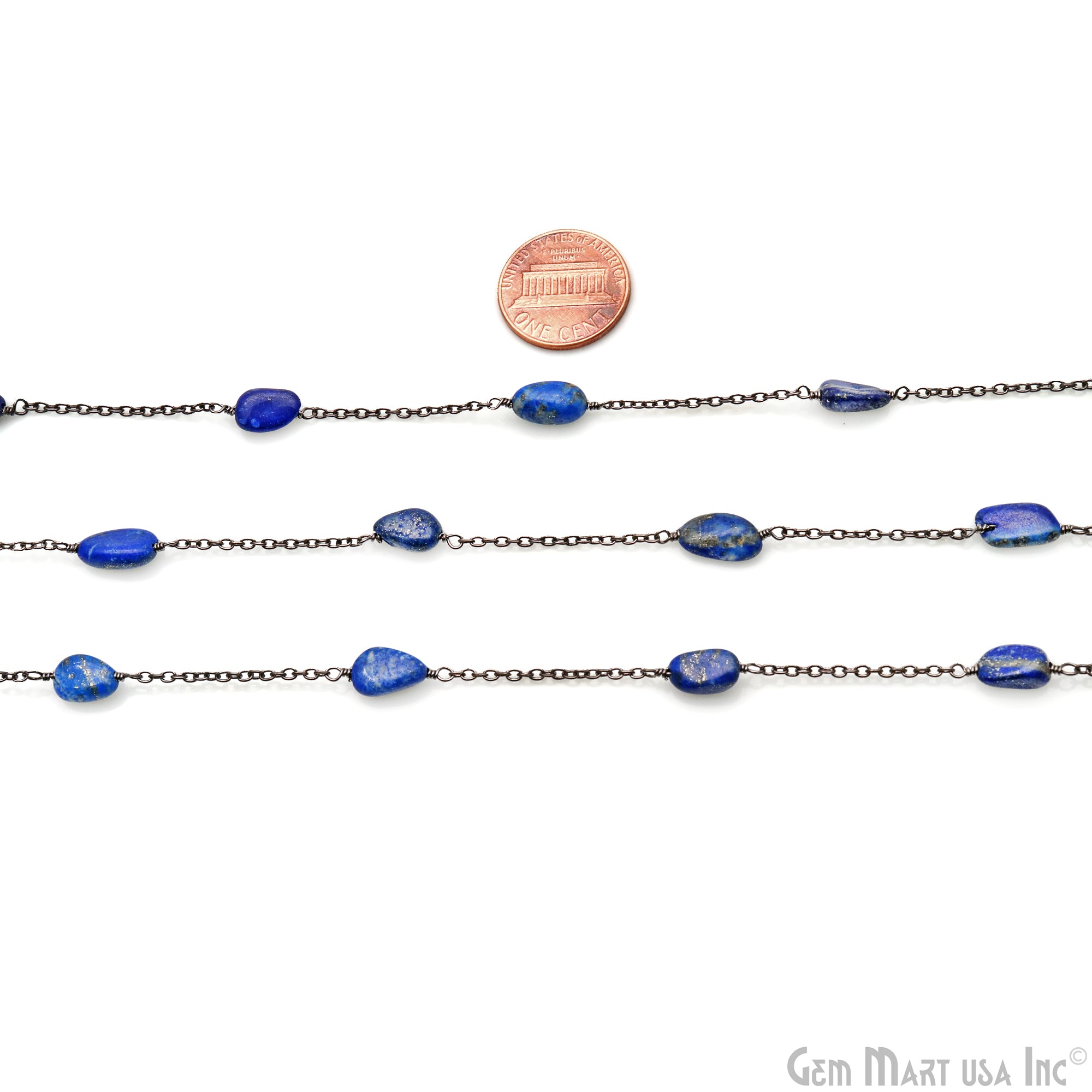 Lapis Tumble Beads 10x6mm Oxidized Wire Wrapped Rosary Chain