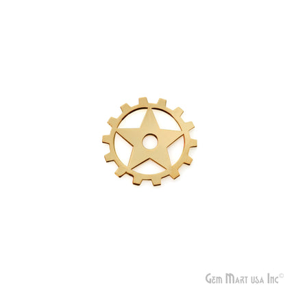 Gear Shape Gold Laser Finding 20mm Gold Plated Charm For Bracelets & Pendants