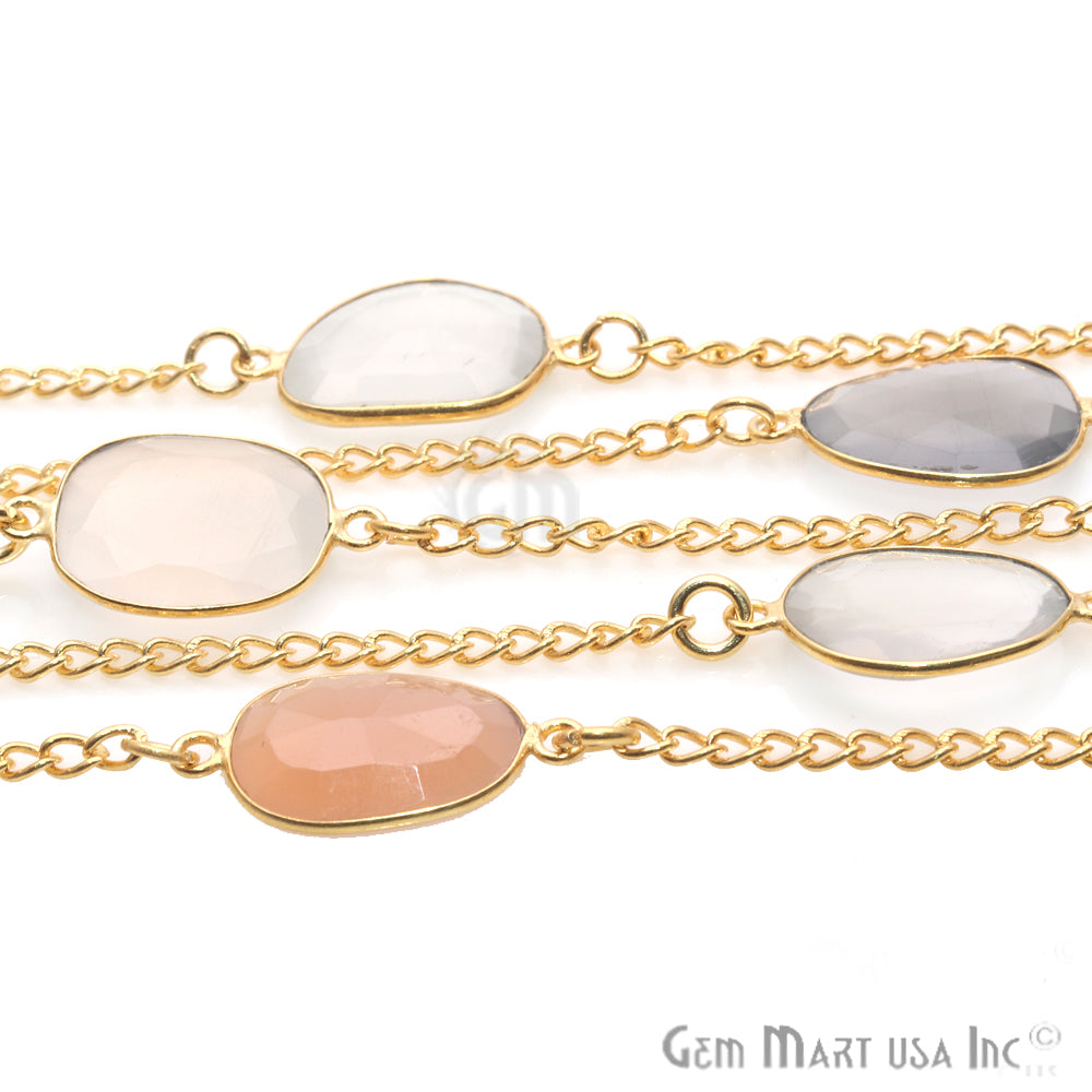 Multi Color Gold Plated 10-15mm Bezel Link Connector Chain - GemMartUSA