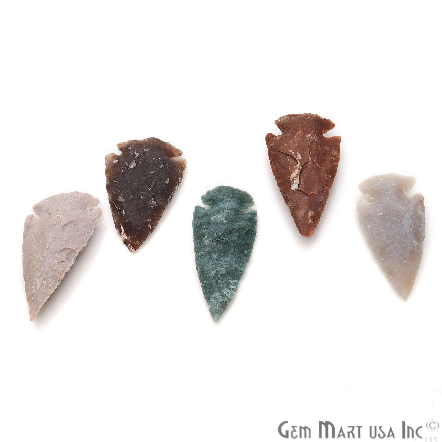 5pc Lot Arrowhead Cut Gemstones, 50x26mm Handcrafted Stone, Loose Gemstone, DIY Pendant, DIY Jewelry - GemMartUSA