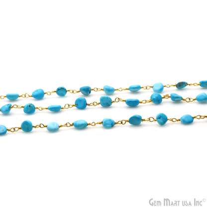 Turquoise 8x5mm Tumble Beads Gold Plated Rosary Chain