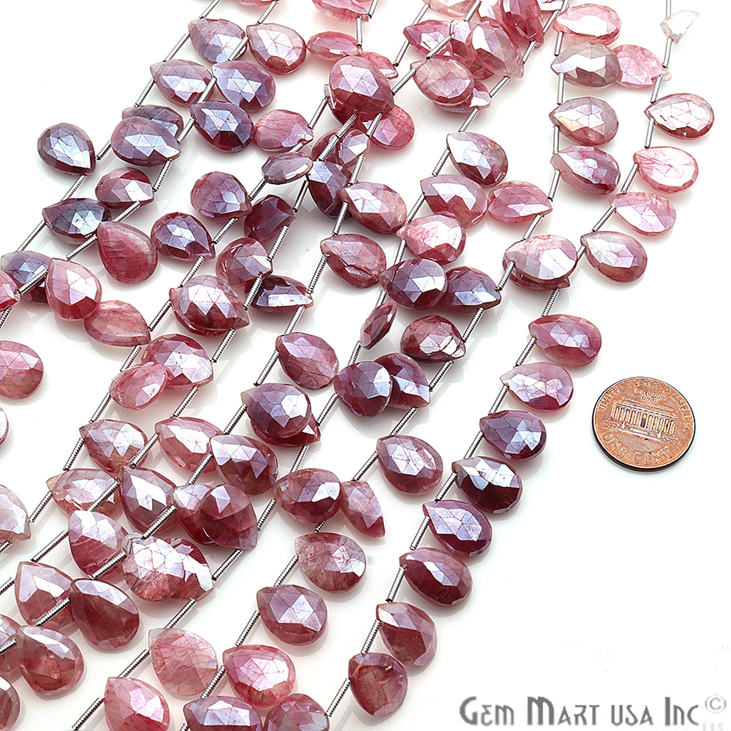 Pink Moonstone Gemstone 14x10mm Beaded Handmade Silver Wire Rondelle - GemMartUSA