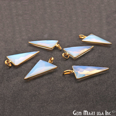 White Opal Triangle 21x35mm Gold Plated Single Bail Gemstone Pendant - GemMartUSA