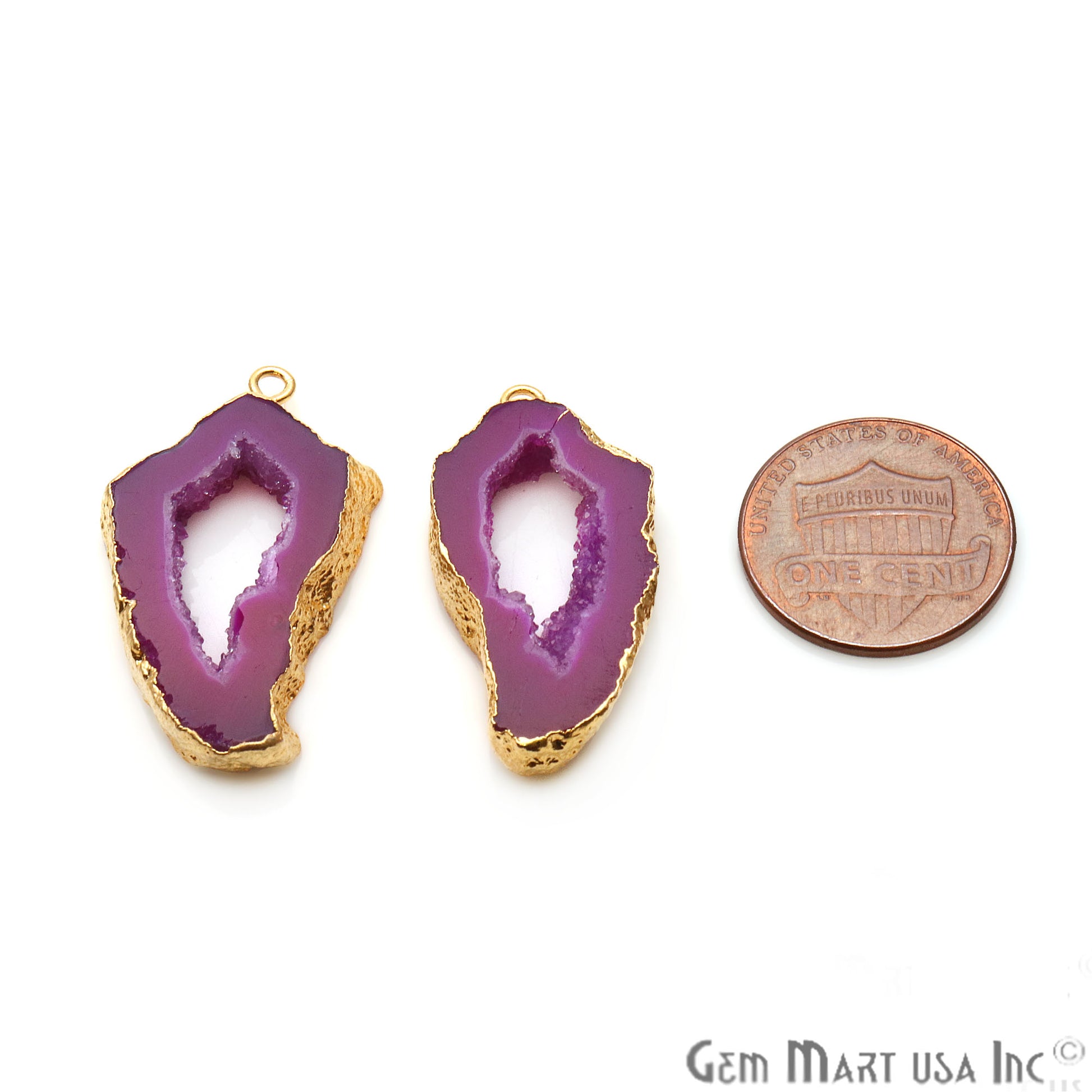 Agate Slice 16x31mm Organic Gold Electroplated Gemstone Earring Connector 1 Pair - GemMartUSA