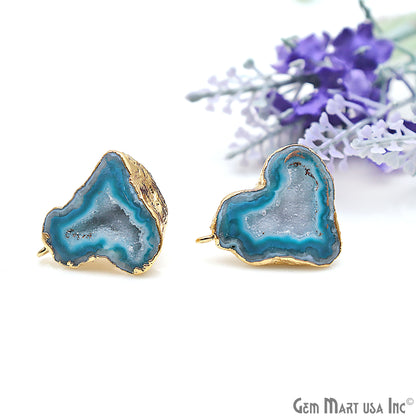 DIY Agate Slice Geode Druzy 30x24mm Gold Electroplated Loop Connector Studs Earrings - GemMartUSA