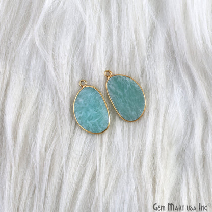 Amazonite Free Form Gold Plated Single Bail Bezel Smooth Slab Slice Thick Gemstone Connector 30x18mm 1 Pair