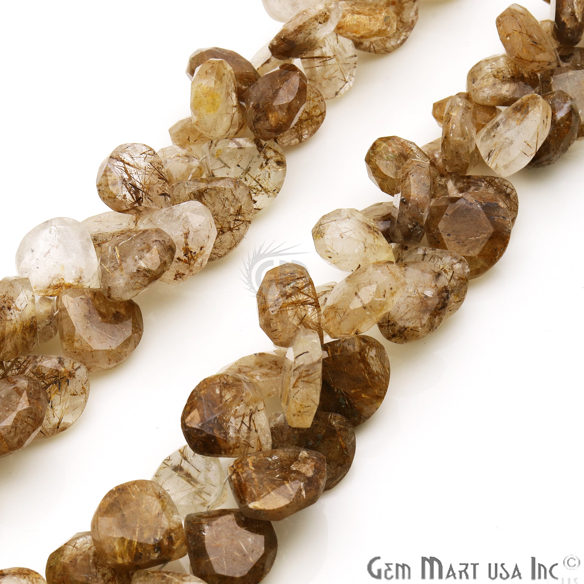 Rutilated Quartz Heart 15mm Crafting Beads Gemstone Briolette Strands 8 Inch - GemMartUSA