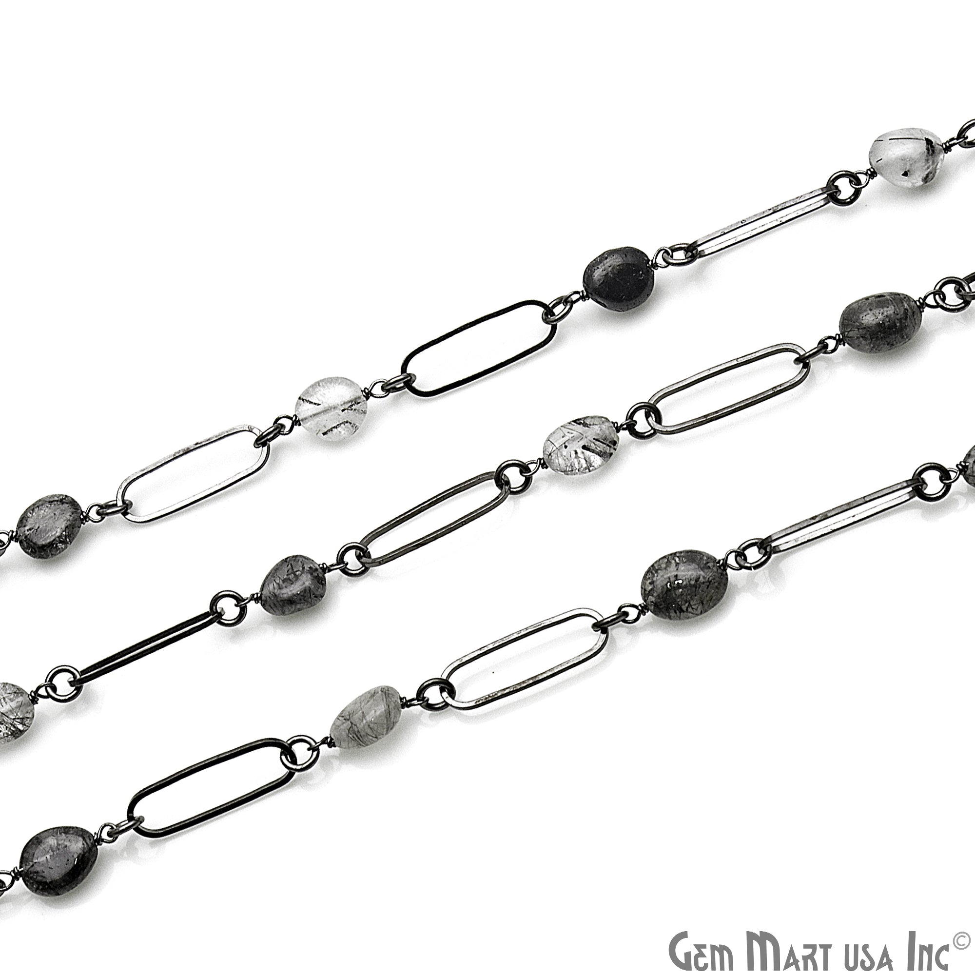 Rutilated With Oxidized Rectangle Finding Rosary Chain - GemMartUSA