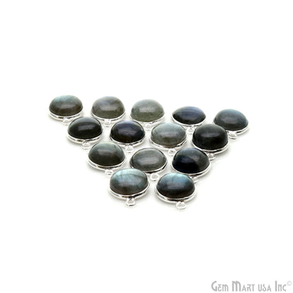 Flashy Labradorite Cabochon 11mm Round Double Bail Silver Plated Gemstone Connector