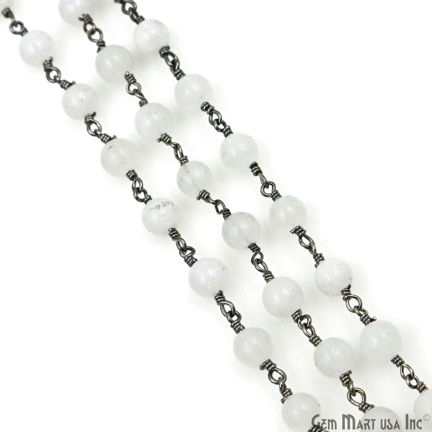 White Chalcedony Cabochon Beads 6mm Oxidized Gemstone Rosary Chain