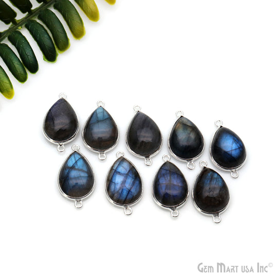 Flashy Labradorite Cabochon 13x18mm Pears Double Bail Silver Plated Gemstone Connector