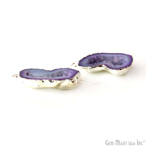 Geode Druzy 22x35mm Organic Silver Electroplated Single Bail Gemstone Earring Connector 1 Pair