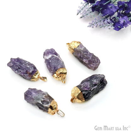 Rough Amethyst Free Form 38x15mm Gold Electroplated Pendant