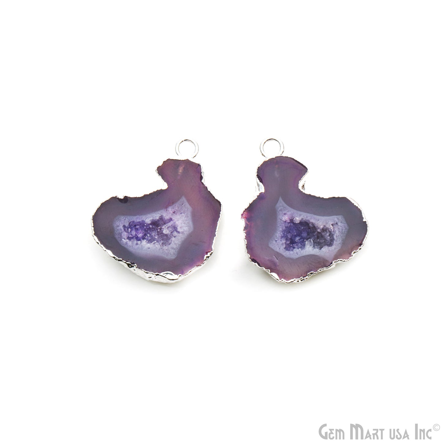 Geode Druzy 24x30mm Organic Silver Electroplated Single Bail Gemstone Earring Connector 1 Pair