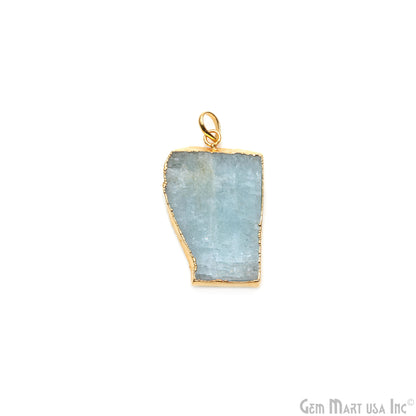 Aquamarine Free Form shape 42x26mm Gold Electroplated Gemstone Single Bail Pendant