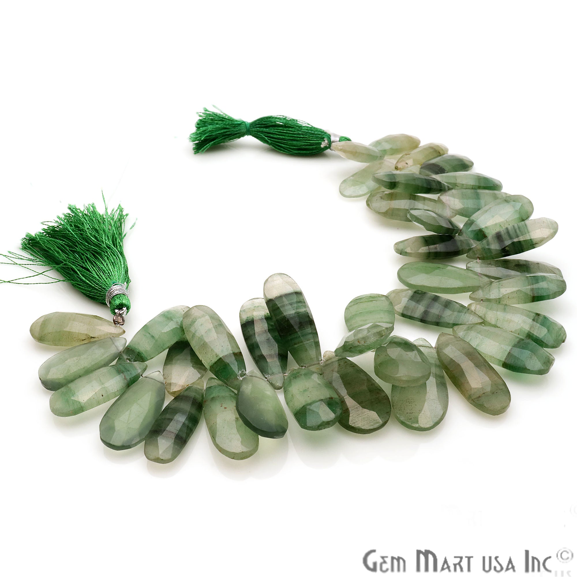 Green Rutile Pears 23x11mm Crafting Beads Gemstone Briolette Strands 8 Inch - GemMartUSA