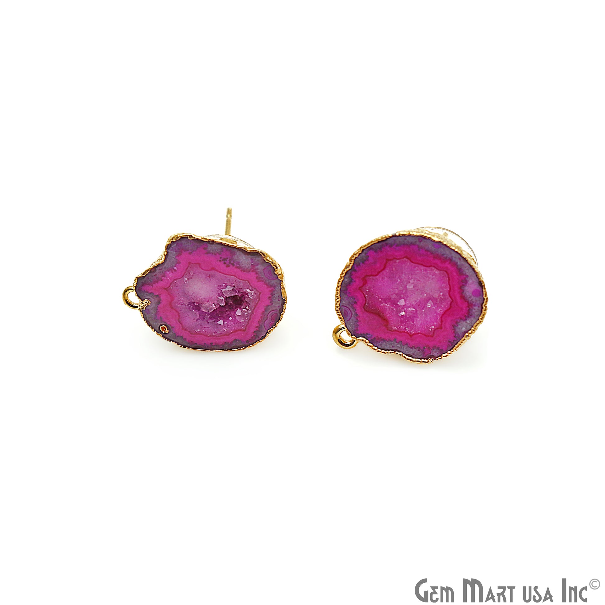 DIY Agate Slice Geode Druzy 18x21mm Gold Electroplated Loop Connector Studs Earrings - GemMartUSA