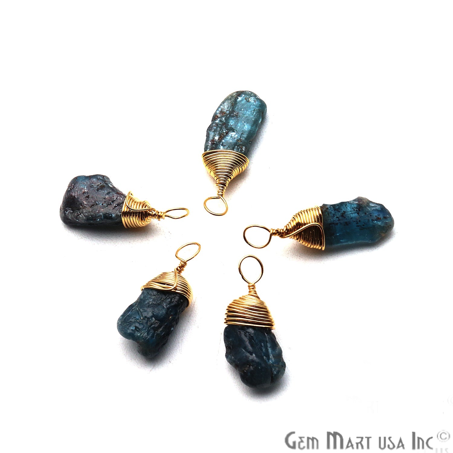 Blue Kyanite Gold Wire Wrapped 18x6mm Jewelry Making Rough Shape Connector - GemMartUSA