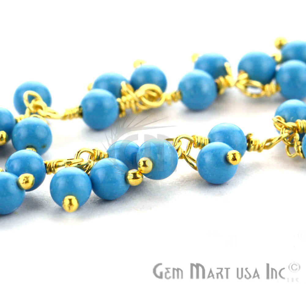 Turquoise Faceted Beads Gold Wire Wrapped Cluster Dangle Rosary Chain - GemMartUSA (764183609391)