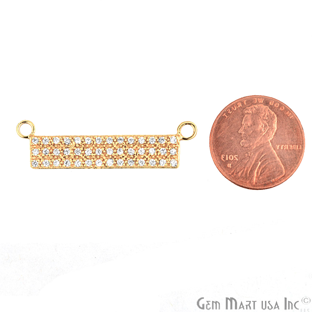 Cubic Zircon Pave 'Bar' Gold Vermeil Charm For Bracelet & Pendants - GemMartUSA