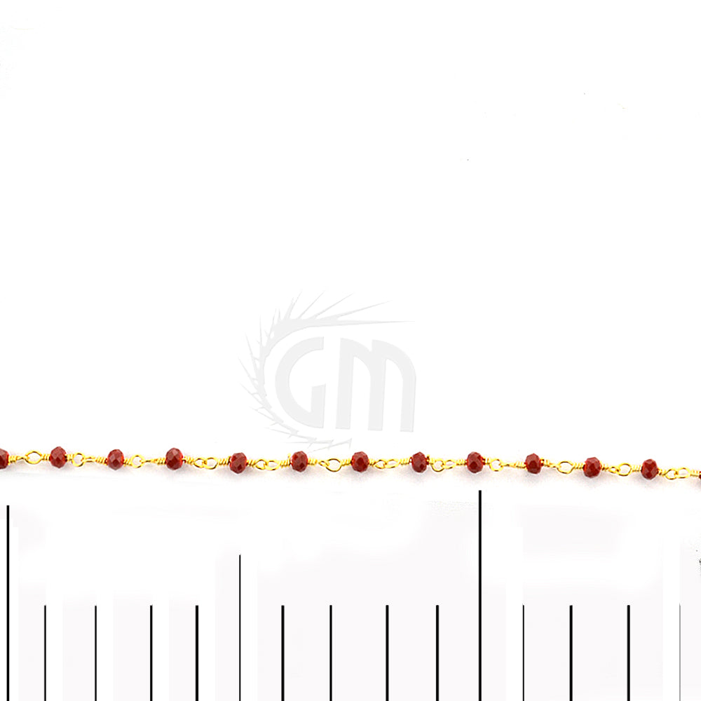 Red Coral 2.5-3mm Gold Plated Wire Wrapped Beads Rosary Chain (762952941615)